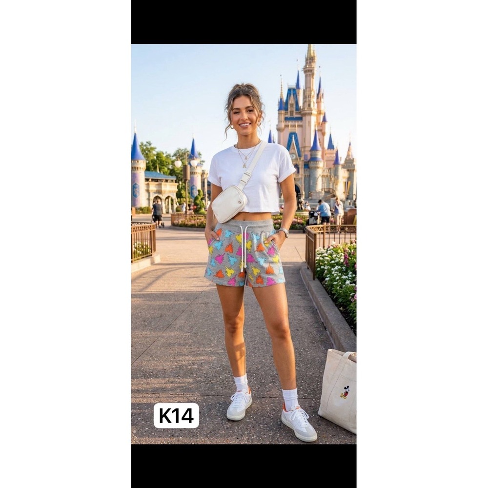 Walt Disney World Gray Castle All-Over Print Drawstring Lounge Shorts Medium